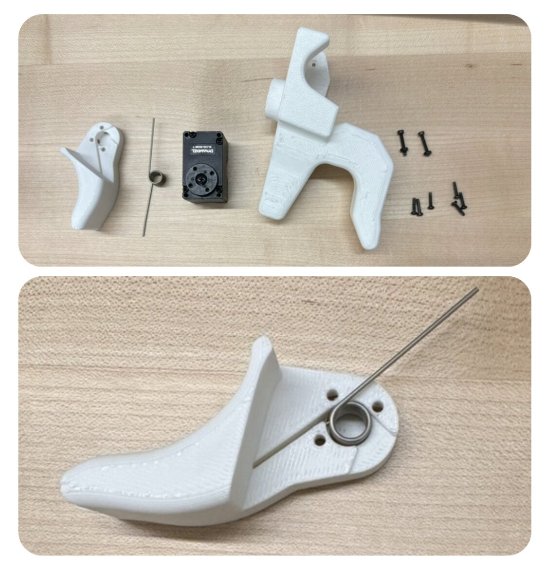 The assembled handle with spring-loaded trigger.
